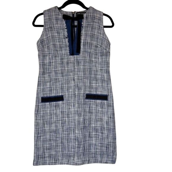 Karl Lagerfeld Paris Blue Tweed Tie Front Sheath Dress Size 4 Classic, Career - Picture 1 of 13